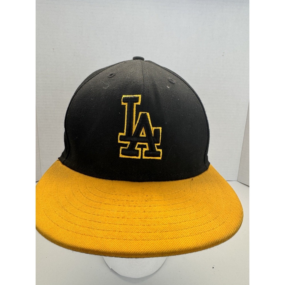 Los Angeles LA‎ Dodgers Hat 7 3/8 Black Yellow 59Fifty New Era Fitted Cap